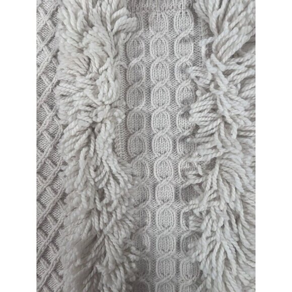 Tory Burch Cable Knit Wool Fringe Pull Over Sweater Ivory Large - Picture 3 of 7